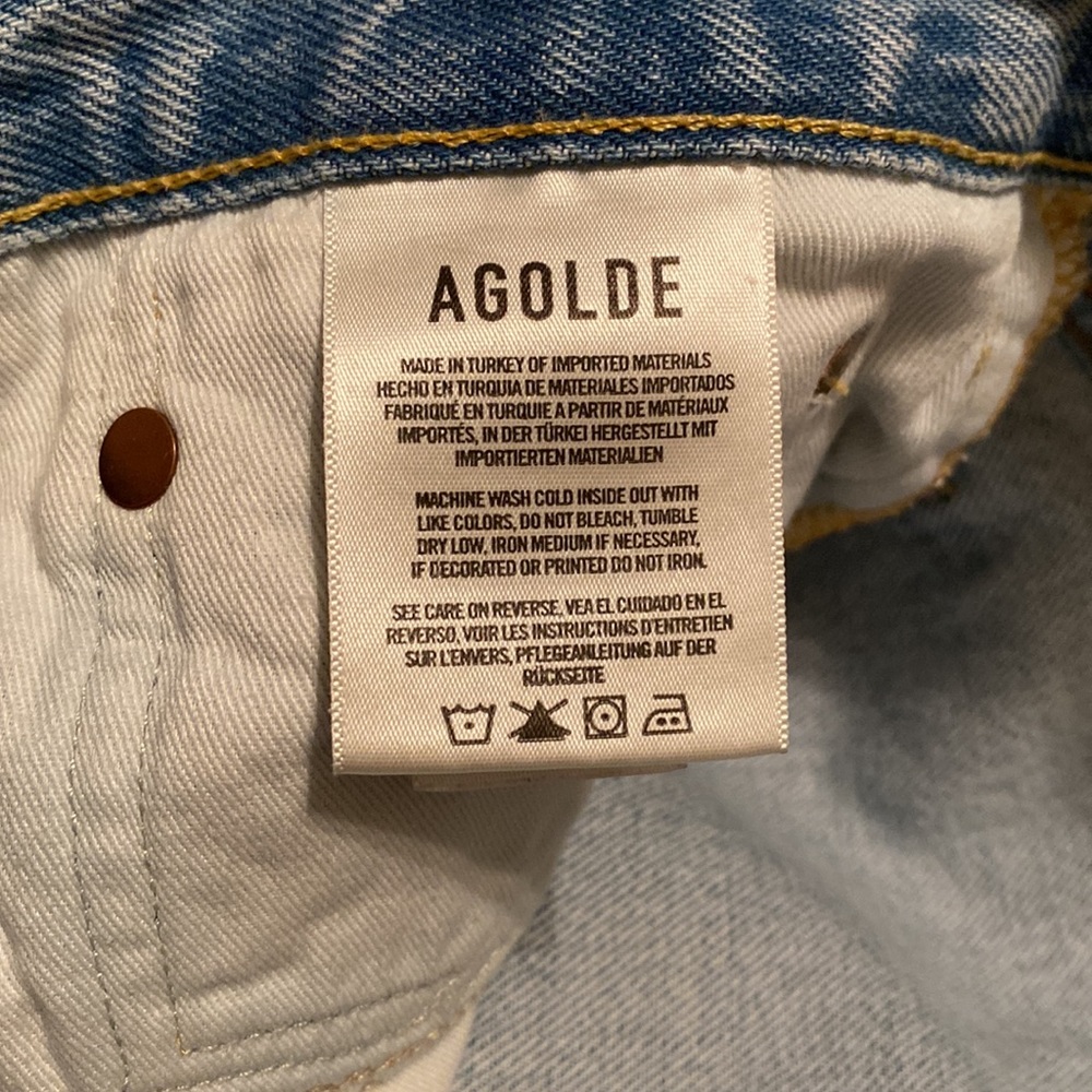 Women’s Agolde Light Blue Distressed Raw Hem Jean Shorts Sz 32 or 14 - Picture 5 of 6